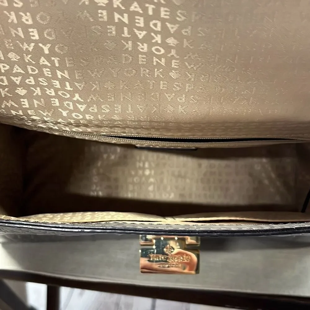 Kate‎ Spade New York Gray Croc Embossed Leather Top Handle Flap Bag